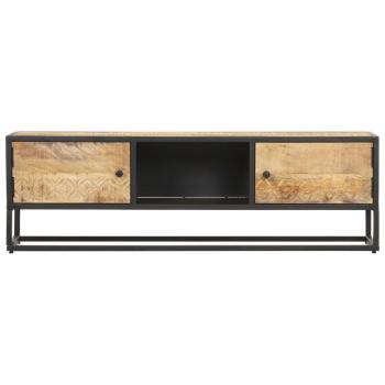 TV-Schrank mit Geschnitzter Tür 130x30x40 cm Raues Mangoholz