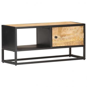 ARDEBO.de - TV-Schrank mit Geschnitzter Tür 90x30x40 cm Raues Mangoholz