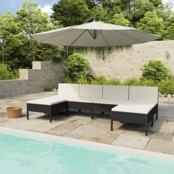 ARDEBO.de - 6-tlg. Garten-Lounge-Set mit Auflagen Poly Rattan Schwarz 