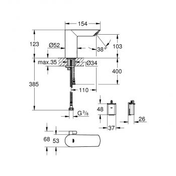 GROHE Bau Cosmopolitan E Infrarot-Waschtischarmatur, 7 voreingestellte Programme, EcoJoy, chrom (36451000)