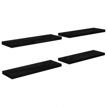 Schweberegale 4 Stk. Hochglanz-Schwarz 80x23,5x3,8 cm MDF