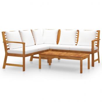 4-tlg. Garten-Lounge-Set mit Auflagen Creme Massivholz Akazie