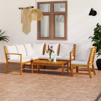 ARDEBO.de - 5-tlg. Garten-Lounge-Set mit Auflagen Creme Massivholz Akazie