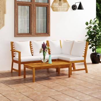 ARDEBO.de - 4-tlg. Garten-Lounge-Set mit Auflagen Creme Massivholz Akazie