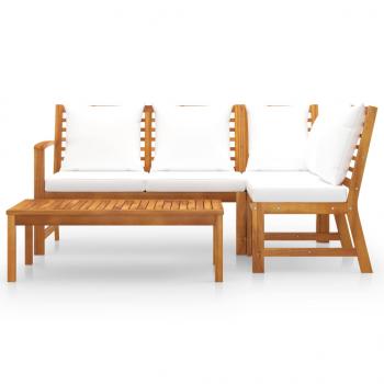 4-tlg. Garten-Lounge-Set mit Auflagen Creme Massivholz Akazie