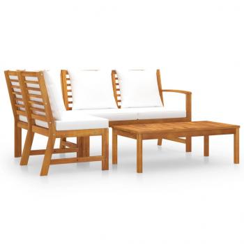 4-tlg. Garten-Lounge-Set mit Auflagen Creme Massivholz Akazie