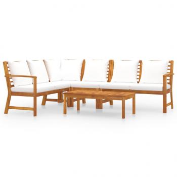 5-tlg. Garten-Lounge-Set mit Auflagen Creme Massivholz Akazie