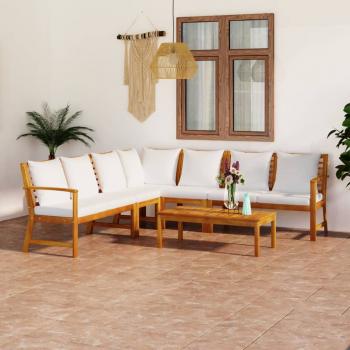 ARDEBO.de - 6-tlg. Garten-Lounge-Set mit Auflagen Creme Massivholz Akazie