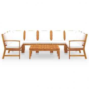 9-tlg. Garten-Lounge-Set mit Auflagen Creme Massivholz Akazie