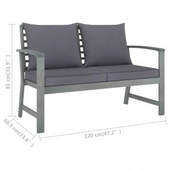 3-tlg. Garten-Lounge-Set mit Auflagen Massivholz Akazie Grau