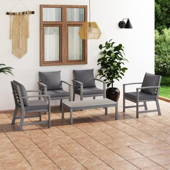 ARDEBO.de - 5-tlg. Garten-Lounge-Set mit Auflagen Massivholz Akazie Grau