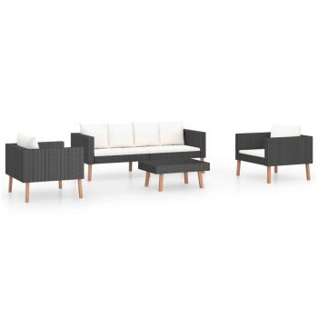 4-tlg. Garten-Lounge-Set mit Auflagen Poly Rattan Schwarz