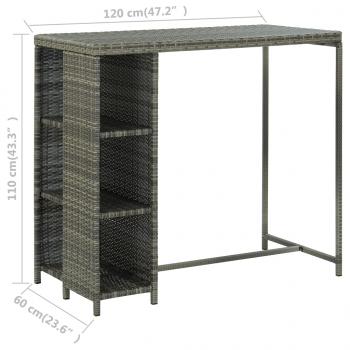 Bartisch mit Regal Grau 120x60x110 cm Poly Rattan  