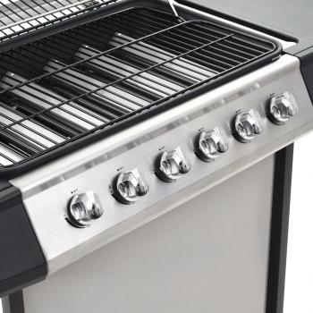 Gasgrill mit 6 Flammen Edelstahl Silbern