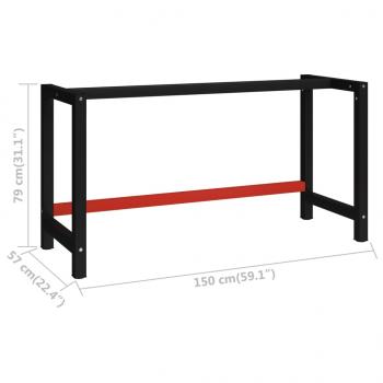 Werkbankgestell Metall 150x57x79 cm Schwarz und Rot