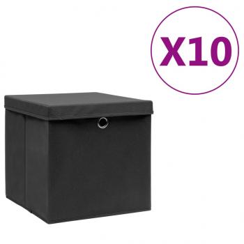 ARDEBO.de - Aufbewahrungsboxen mit Deckeln 10 Stk. 28x28x28 cm Schwarz