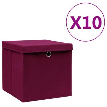 ARDEBO.de - Aufbewahrungsboxen mit Deckeln 10 Stk. 28x28x28 cm Dunkelrot