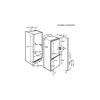 AEG SCB618F3LF Einbau Kühl-/Gefrierkombination, Nischenhöhe: 178cm, 261L, Festtürtechnik, LowFrost, Frostmatic, Flexi-Space