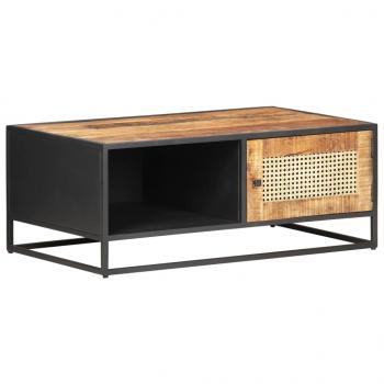 ARDEBO.de - Couchtisch 90x50x35 cm Raues Mangoholz und Wiener Geflecht