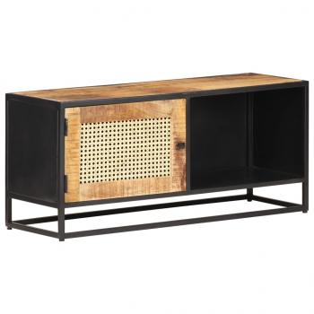 TV-Schrank 90x30x40 cm Raues Mangoholz und Wiener Geflecht