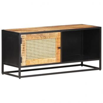 TV-Schrank 90x30x40 cm Raues Mangoholz und Wiener Geflecht