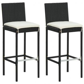 ARDEBO.de - Garten-Barhocker mit Kissen 2 Stk. Schwarz Poly Rattan