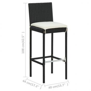 Garten-Barhocker mit Kissen 4 Stk. Schwarz Poly Rattan