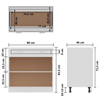 Schubunterschrank Hochglanz-Weiß 80x46x81,5 cm Holzwerkstoff