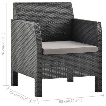 2-tlg. Garten-Lounge-Set mit Auflage PP Rattan Anthrazit