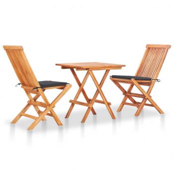 ARDEBO.de - 3-tlg. Bistroset mit Anthrazit Kissen Massivholz Teak