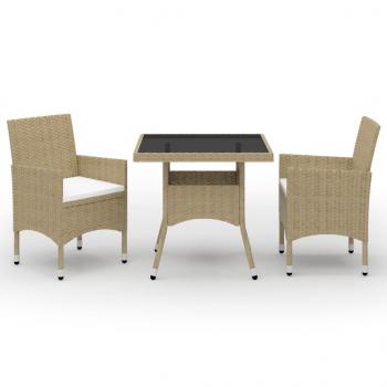 ARDEBO.de - 3-tlg. Garten-Essgruppe Beige Poly Rattan und Glas