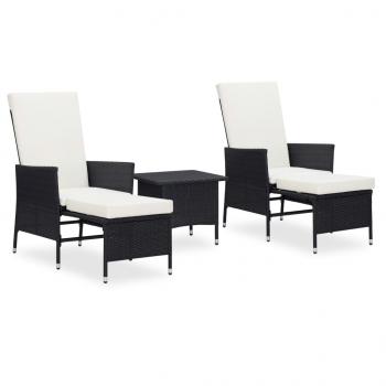 ARDEBO.de - 3-tlg. Garten-Lounge-Set mit Kissen Poly-Rattan Schwarz