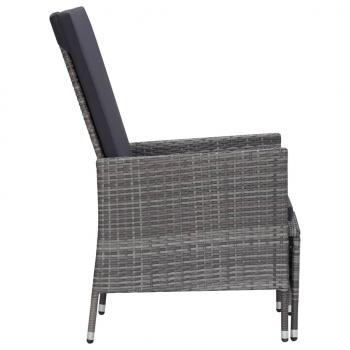 3-tlg. Garten-Lounge-Set mit Kissen Poly Rattan Grau