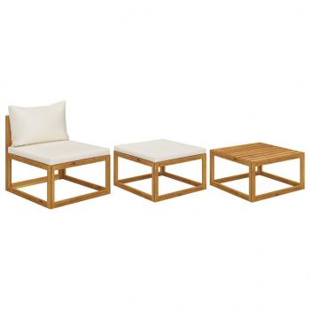 ARDEBO.de - 3-tlg. Garten-Lounge-Set mit Creme-Kissen Massivholz Akazie