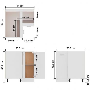 Eckunterschrank Hochglanz-Weiß 75,5x75,5x81,5 cm Holzwerkstoff