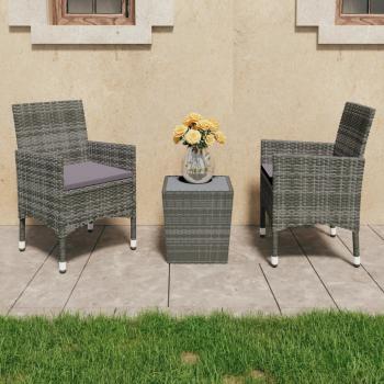 ARDEBO.de - 3-tlg. Bistro-Set Poly Rattan und Hartglas Grau 