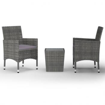 3-tlg. Bistro-Set Poly Rattan und Hartglas Grau 