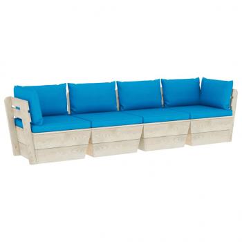 Garten-Palettensofa 4-Sitzer mit Kissen Fichtenholz