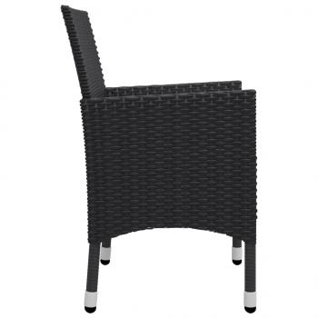 3-tlg. Bistro-Set Poly Rattan und Hartglas Schwarz 