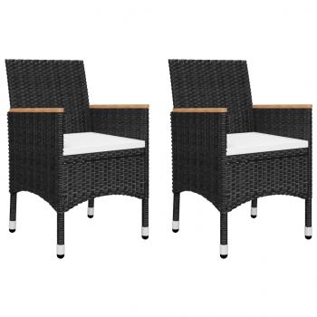 3-tlg. Bistro-Set Poly Rattan und Akazienholz Schwarz