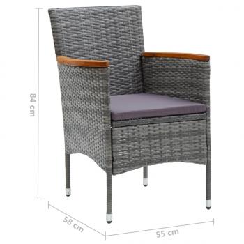 3-tlg. Bistro-Set Poly Rattan und Hartglas Grau