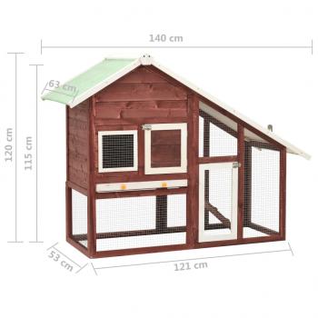 Kaninchenstall Mokka und Weiß 140x63x120 cm Tanne Massivholz