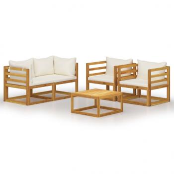 5-tlg. Garten-Lounge-Set mit Auflagen Creme Massivholz Akazie