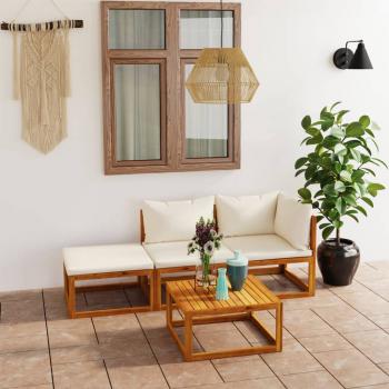 ARDEBO.de - 4-tlg. Garten-Lounge-Set mit Auflagen Creme Massivholz Akazie