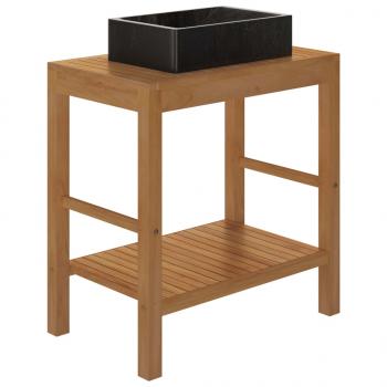 Waschtisch Massivholz Teak mit Waschbecken Marmor Schwarz