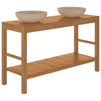 Waschtisch Massivholz Teak mit Waschbecken Marmor Creme