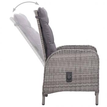 3-tlg. Bistro-Set Poly Rattan und Glas Grau