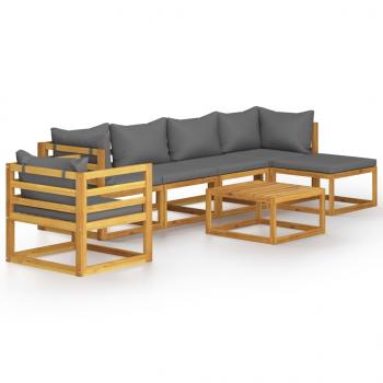 7-tlg. Garten-Lounge-Set mit Auflage Massivholz Akazie