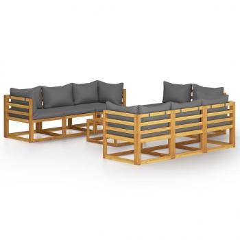 9-tlg. Garten-Lounge-Set mit Auflagen Massivholz Akazie	