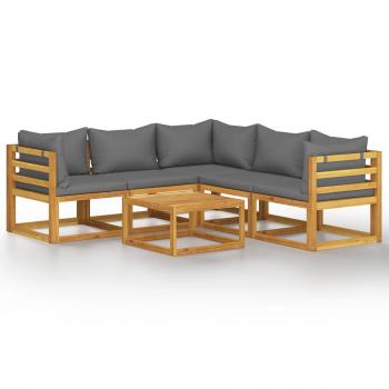 6-tlg. Garten-Lounge-Set mit Auflagen Massivholz Akazie